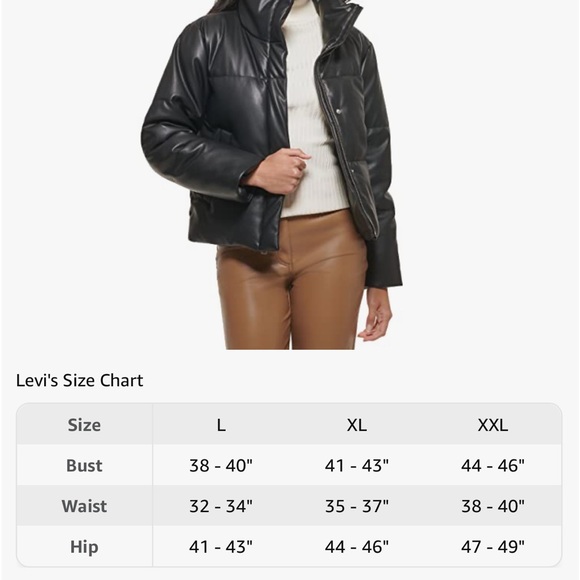 Levi's Water Resistant Vegan Leather Short Puffer Jacket Black NEW Size XLarge - Picture 6 of 6